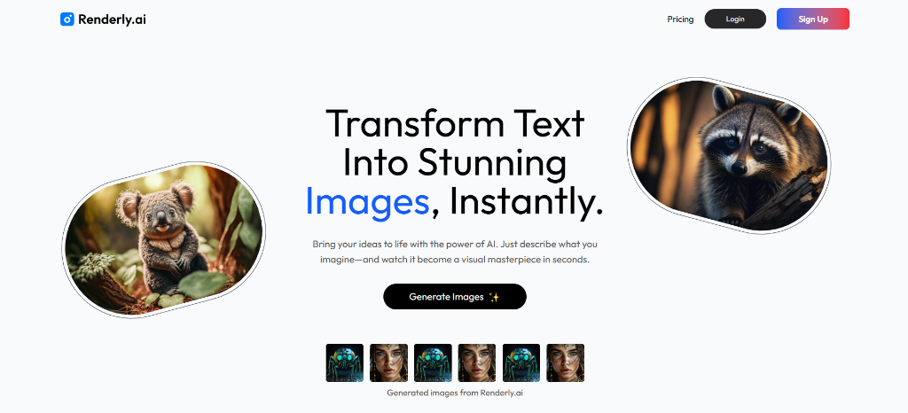 Renderly.ai: Text-to-Image Generation SaaS Screenshot